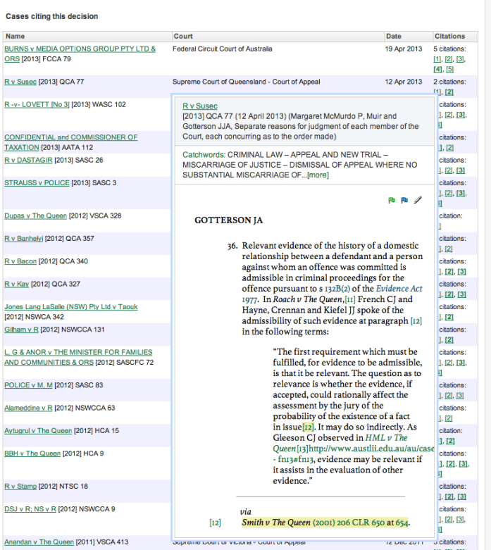 Citation Report with pop up